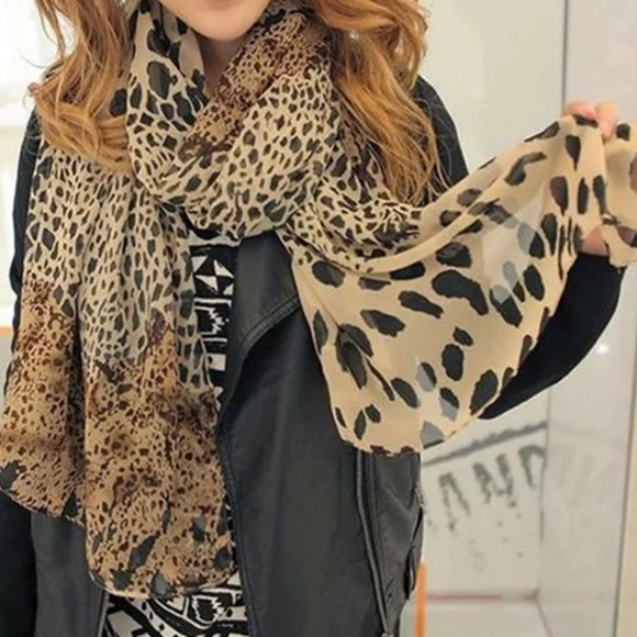 Women's leopard cheetah mixed print chiffon lightweight neck head scarf